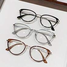 Y2K Cool Blue-Green Cat Eye Frame Glasses, Women's Non-Prescription Glasses Accessory - 3pcs Black Grey Brown - View 19