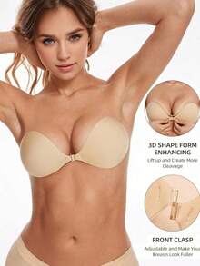 1 Piece Of Breathable Round Silicone Self-Adhesive Bra (Apricot Color) Upgraded Bio-Glue Skin-Friendly With Moderate Viscosity, Washable - Apricot - View 4