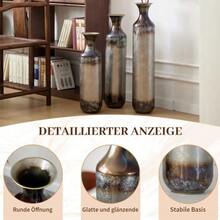 Handmade Metal Vase Set Of 3, Hand-Burned Vintage Look, Floor Vase For Living Room & Hallway, Solid Metal Decorative Vase, Not Waterproof - Gold+White - View 4