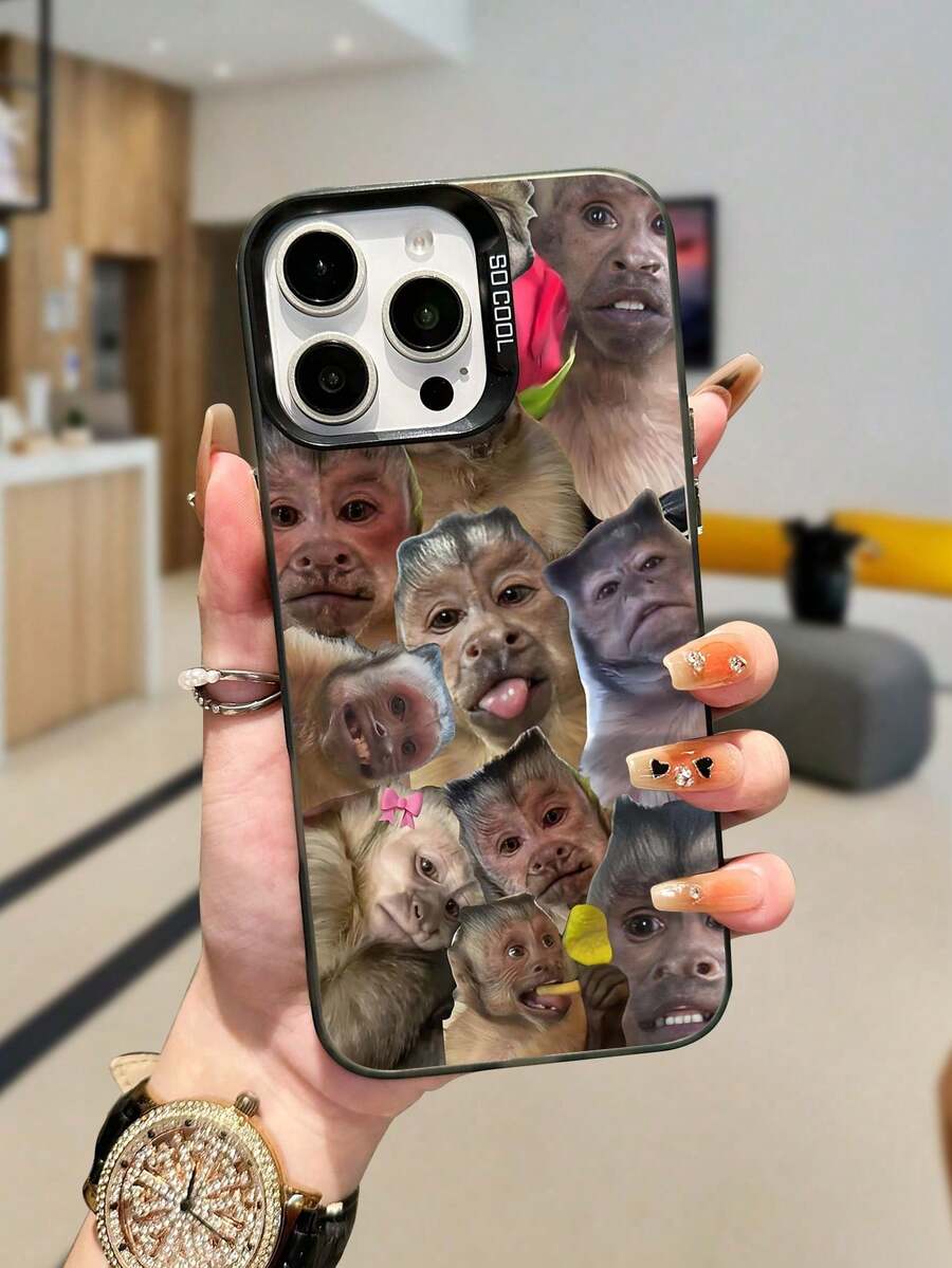 [24h Shipping From DE/FR/ES] [24-Hour Local Shipping] 1 Piece Funny Monkey Design TPU Soft Edge Phone Case Compatible With IPhone 13/15/14/13/12/11/16/Compatible With Galaxy/Compatible With Redmi/Compatible With OPPO/Compatible With VIVO/Compatible With INFINIX - 黑色 - 查看 1