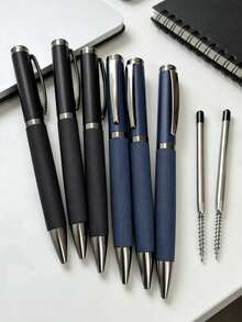 3pcs Luxury Metal Ballpoint Pen Set (1 Pen + 2 Refills), 2 Colors Available (Blue/Black), With 1.0mm Black Refill, Suitable For Business Office, Meeting Signing, Student Exams, Daily Writing And More. Fits Different Styles, Perfect Choice For Corporate Gifts, Business Presents Or Holiday Souvenirs. - Metal Pen - View 5