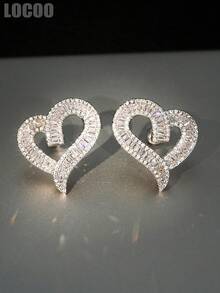 1 Pair Gorgeous Cubic Zirconia Heart-Shaped Stud Earrings, Designed For Women, Suitable For Weddings, Engagements, Anniversary Parties, Valentine's Day Gifts - 1# - View 5