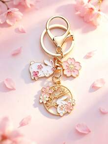 1pc New Style Woven Fabric Car Keychain Pendant Creative Alloy Cute Rabbit Folding Fan Alloy Accessory Earphone Case Decor Key Chain - Multicolor - View 11