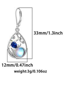 1 Par de Brincos de Prata Esterlina 925 com Tema de Oceano de Verão, com Moonstone Simulado e Cubic Zirconia, Projetado com Tartaruga do Mar e Estrela-do-mar, Adequado para Uso Diário, Viagem, Férias na Praia, Também Ótimo para Presentes de Feriado ou Aniversário - Prata - Visão 4