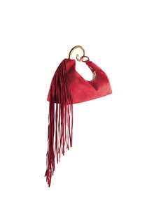 Rollcall A Fashionable Burgundy Velvet Tassel Handbag For Women, With A Golden Spiral Hook, Very Suitable For Attending Evening Parties And Social Occasions. - Red - View 3