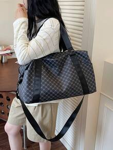 New Fashionable Travel Bag With Jacquard Pattern, Minimalist Niche Design, Stylish And Popular, Suitable For Short Trips, Fitness, With Spliced Color Blocks, Large Capacity, Versatile - Purple - View 5
