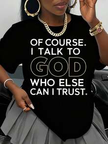Talla Por supuesto que hablo con Dios, ¿en quiénás puedo confiar? Camiseta Blanca con Declaración de Fe Religiosa Cristiana para Mujeres y Hombres, Unisex, Ropa Casual de Calle, Reg - Negro - Ver 1