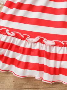 Young Girls' Independence Day Star Spangled Flag Print Bow Decor Dress, Suitable For Summer Outdoor Activities And Holiday Gifts - Blue - View 6