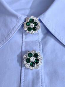 1PC/2PCS Elegant Heart Button Covers, Shirts Button Cover Clip On Button Covers Fashion Crystal Cufflinks Cover - Green - View 1