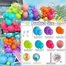 123pcs Colorful Neon Balloon Garland Arch & Confetti Balloon Set, Including Bright Pink, Blue, Purple, Orange, Green, Gold Rainbow Colors, Suitable For Birthday, Wedding, Pool Party Decorations, Unisex Party Supplies - View 3
