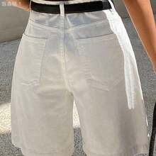 jianchaimaoyi02  Pantalones cortos de mezclilla casuales y sueltos de unicolor para mujer, de verano - Blanco - Ver 5