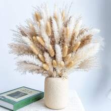 43.18cm Brown Artificial Reed Grass Bundle, Large Capacity Rabbit Tail Grass, Bohemian Style Natural Fluffy Reed, Wedding Home Tabletop Party Decoration (Classic Style) - Brown - View 6