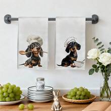 2pcs Dachshund Theme Chef Series Illustration Pattern Kitchen Towels, Rectangular Microfiber Kitchen Towels, Dishcloths, Scouring Pads, Hand Towels, Cooking Baking Tea Towels, Kitchen Decor, Housewarming Gift, Birthday Gift, Bathroom Cleaning Wet Wipes, Decorative Towels - Multicolor - View 8