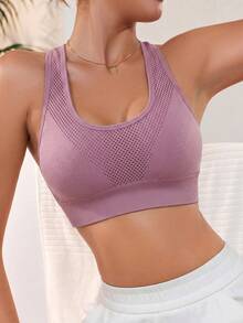 Runway Rest Women's Sports Bra, Racerback Yoga Fitness Running Crop Top Bra - Lilac Purple - View 4