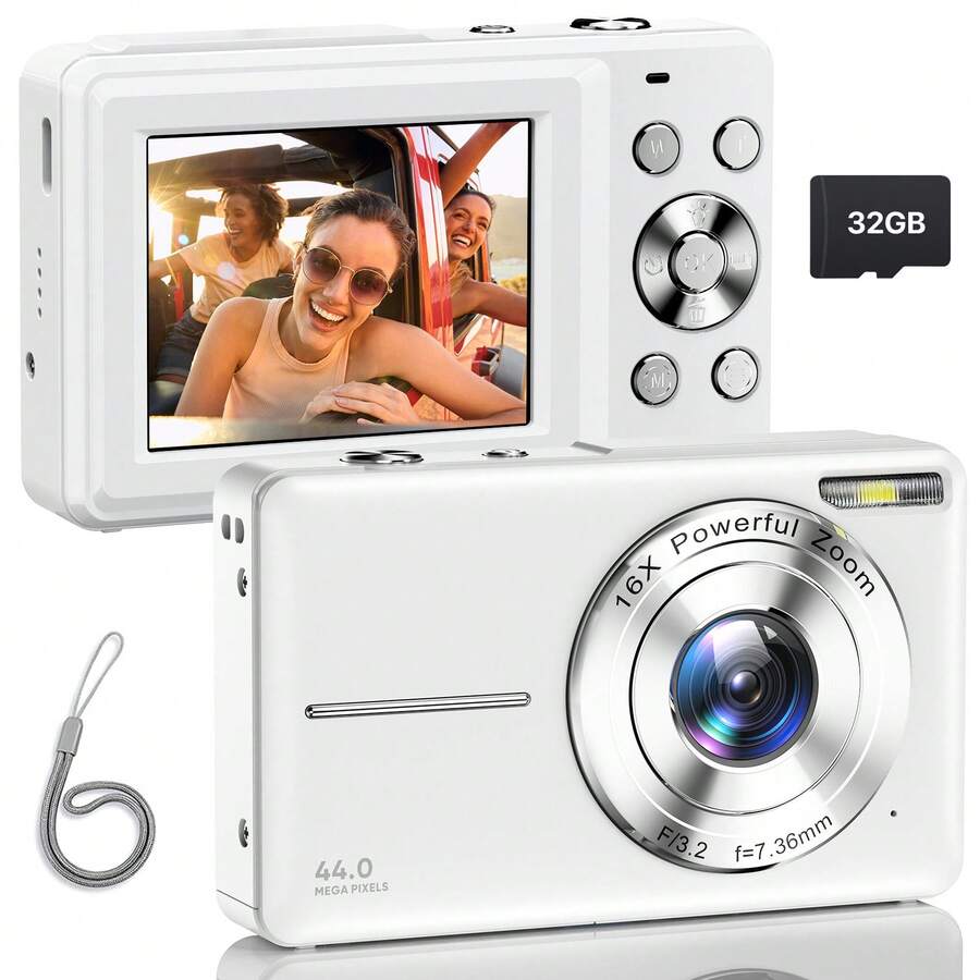Nicamery 最新 1080P 44MP 數位相機，適合攝影、數碼隨手拍與拍攝相機，16倍變焦 32GB 記憶卡，輕巧旅行相機，適合青少年與長輩禮物