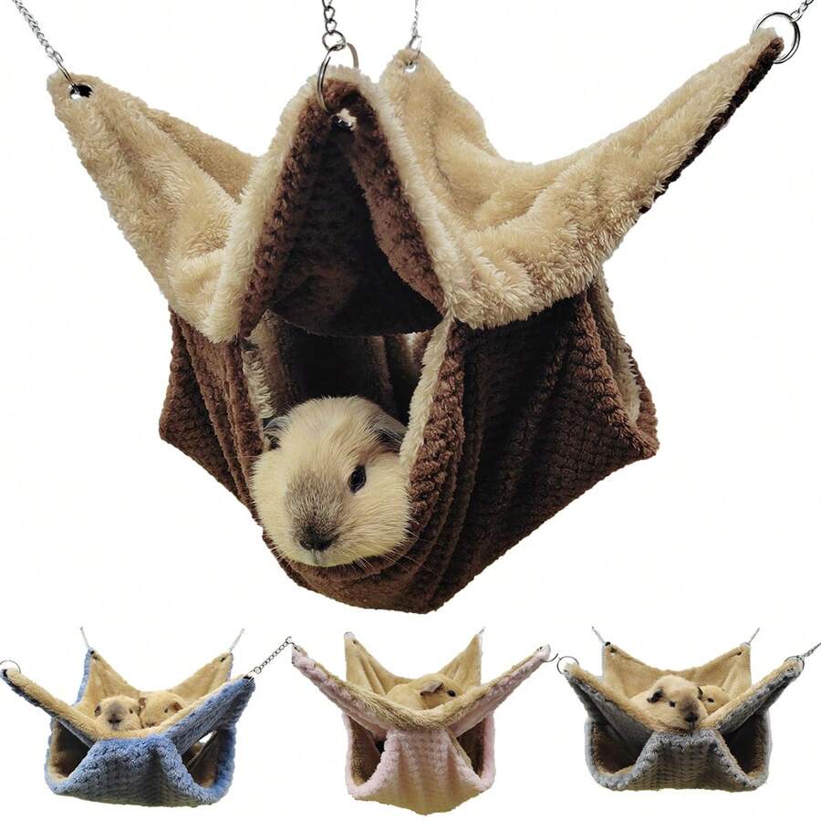 1pc Soft Coral Fleece Dual-Color Anti-Bite Chain Small Pet Double-Layer Warm Hammock, Suitable For Hamsters, Sugar Gliders, Squirrels And Other Small Climbing Pets For Resting And Sleeping, Detachable And Washable, Multiple Colors And Sizes Available, Suitable For Autumn And Winter Seasons. - A - View 1