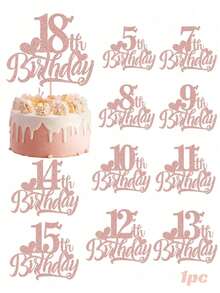 1pc Pink Cute Heart-Shaped Birthday Cake Topper - Suitable For 1st/9th/10th/11th/12th/13th/14th/15th/16th/18th/21st Birthday Celebration, Birthday Party Dessert Cake Decoration - Multicolor - View 1