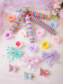 VBOOR 198 pezzi Accessori per capelli stile arcobaleno macaron sfumato sognante, adatti per le donne. Include fermagli per capelli a fiocco iridescente, fermagli per capelli a farfalla sfumato glitter, fermagli per capelli a fiore in tessuto 3D, elastici per capelli ad alta elasticità non dannosi, adatti per uso quotidiano/pendolarismo/appuntamenti, fermagli per capelli - Multicolore - Visualizzare 5