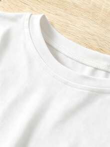 Women's Comfortable T-Shirt With Round Neck, Short Sleeve, Cotton Blend, Soft And Breathable, Casual Clothing For Spring And Summer, Urban Style - Putih - View 3