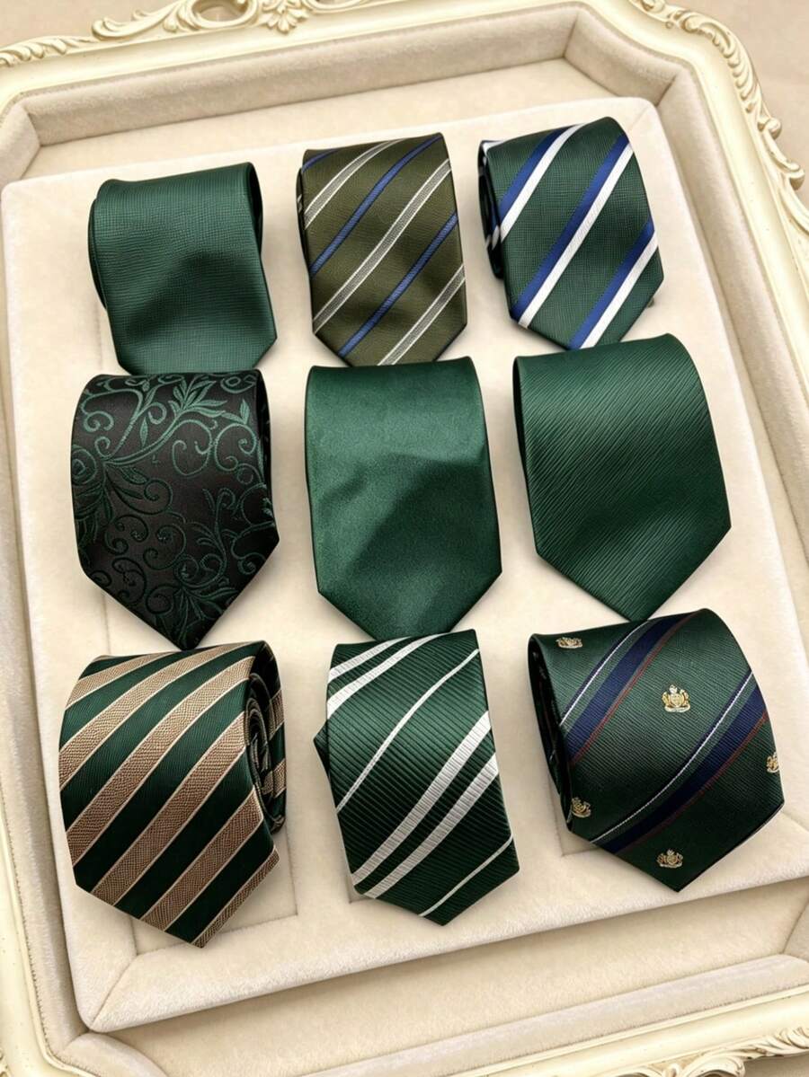 1PC Dark Green Gift Box Men's Fashion Business Formal Versatile Elegant Tie, Suitable For Business Workplace, Wedding, Party - Dark Green - View 1