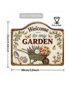 Letrero de madera vintage 2D "Bienvenido a mi jardín" - Diseño floral estilo granja, decoración de pared exterior de madera duradera, decoración de jardín | Letrero de bienvenida vintage | Resistente a la intemperie, decoración colgante para el hogar - Colgante de pared de madera - Ver 9