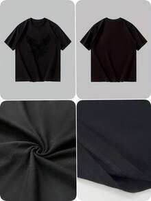 Summer Men's Crew Neck Short Sleeve Solid Color T Shirt, Breathable Comfortable Versatile Eagle Compass Print Casual Tops For Daily Outdoor Wear - Black - View 4