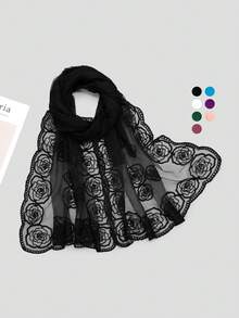 1pc Women's Rose Embroidery Mesh Lace Scarf, Fashionable Elegant Headscarf, Beach Vacation Decorative Lightweight Shawl - Multicolor - View 12