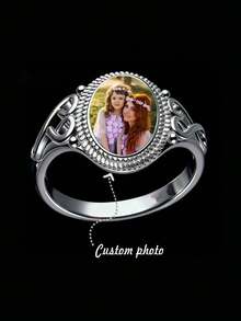 suteyi Personalized Photo Ring, Vintage Metal Pattern Ring, Can Be Inlaid With Your Photo, Multiple Sizes Available, Unique Commemorative Jewelry - Multicolor - View 2