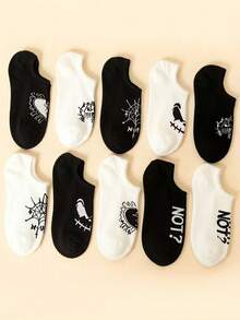 5 Pairs/10 Pairs Unisex Funny Expression Spider Web Letter Invisible Boat Socks, Suitable For Party, Travel, Vacation, Summer Outfits - Multicolor - View 6