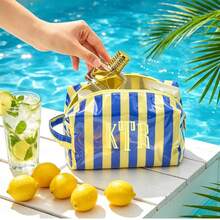 Custom Striped Toiletry Bag, Personalized Waterproof Name Makeup Organizer, Travel Toiletry Storage Bag, Vacation Beach Bag Liner, Pool Party Birthday Gift - Multicolor - View 6