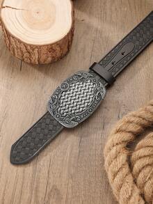 1pc Men's Western Style Large Buckle PU Leather Embossed Belt, Suitable For Jeans (Includes Hole Punching Nails) - BH1134 - View 10