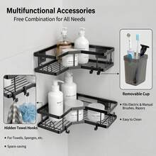 3pcs/Set Bathroom Storage Rack, Includes Corner Shower Caddy, Wall-Mounted Soap Holder, Shampoo Rack And Soap Holder, For Bathroom Decor Home, Bathroom Storage Rack, Shampoo Rack, Bathroom, Bathroom Accessories, Bathroom Decor - Multicolor - View 9