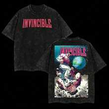 Camiseta unisex 100% algodón lavado vintage, estampado anime estilo Y2K, diseño moderno de moda, tacto suave y confortable, corte holgado, ideal para uso diario y excelente opción de regalo. - Negro - Ver 1