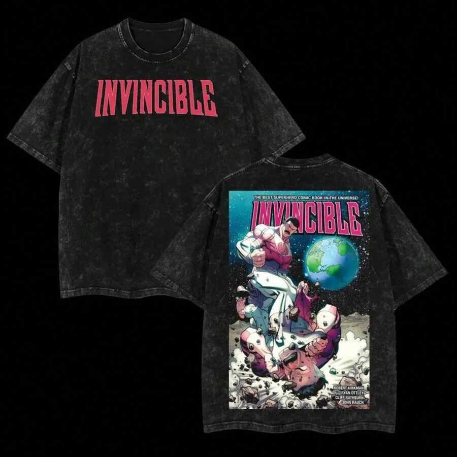 Camiseta unisex 100% algodón lavado vintage, estampado anime estilo Y2K, diseño moderno de moda, tacto suave y confortable, corte holgado, ideal para uso diario y excelente opción de regalo. - Negro - Ver 1
