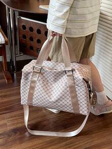 New Fashionable Travel Bag With Jacquard Pattern, Minimalist Niche Design, Stylish And Popular, Suitable For Short Trips, Fitness, With Spliced Color Blocks, Large Capacity, Versatile - Red - View 6