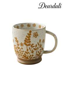 DearDali 1 Stück 500ml Vintage handbemalte Ast & Blatt pastoraler Stil Unterglasur Keramik Tasse, Sesam gesprenkelte Glasur Boden, Pflanzenmuster, Mikrowellengeeignet, kratzfest, Spülmaschinenfest, geeignet für Frühstücksmilch zu Hause, Nachmittagstee im Büro, tägliche Wasserbecher im Schlafzimmer, Getränkeservice im Café, Feiertagsgeschenk oder Schulanfang - Verschiedenfarbig - Übersicht 11