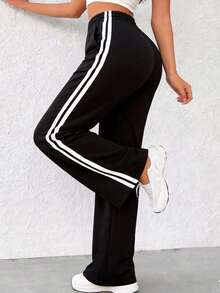 These Striped Long Pants Can Be Worn In All Seasons, Are Very , And Are Easy To Match With Various Tops Sports - Black - View 8