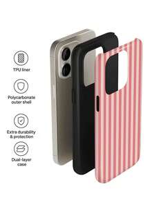 1 pieza Funda de teléfono dura de cobertura completa con patrón de rayas coloridas artísticas minimalistas y acabado brillante 2 en 1 compatible con Samsung/ 11/12/13/14/15/16/17 Pro Max - Multicolor - Ver 5