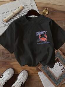 Unisex Plus Size T-Shirt With Anchor And Crab Wave Print On Both Sides, Round Neck, 180g Cotton, Beach Style, Summer Casual - 黑色 - 查看 3