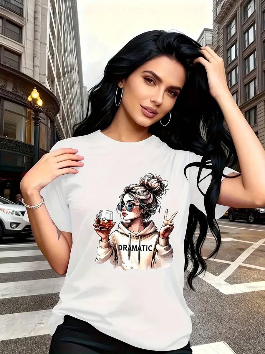 ChristmasChic Dramatic Graphic-Shirt| Crew Neck, Regular Fit, Casual Chic Style With Geometric Pattern And Comfortable FabricHot Item - 白色 - 查看 1