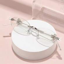 1 paire de lunettes ovales de luxe à strass pour femmes, convient pour la décoration, les trajets quotidiens, la protection des yeux et le soulagement de la fatigue oculaire - Lumière bleue blanche transparente - Voir 5