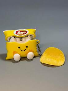 1 pieza Funda protectora de auriculares con diseño de patata frita de dibujos animados con colgante, compatible con fundas de auriculares Apple 4, 3, 2, Pro 3, Pro 2 - Amarillo - Ver 1