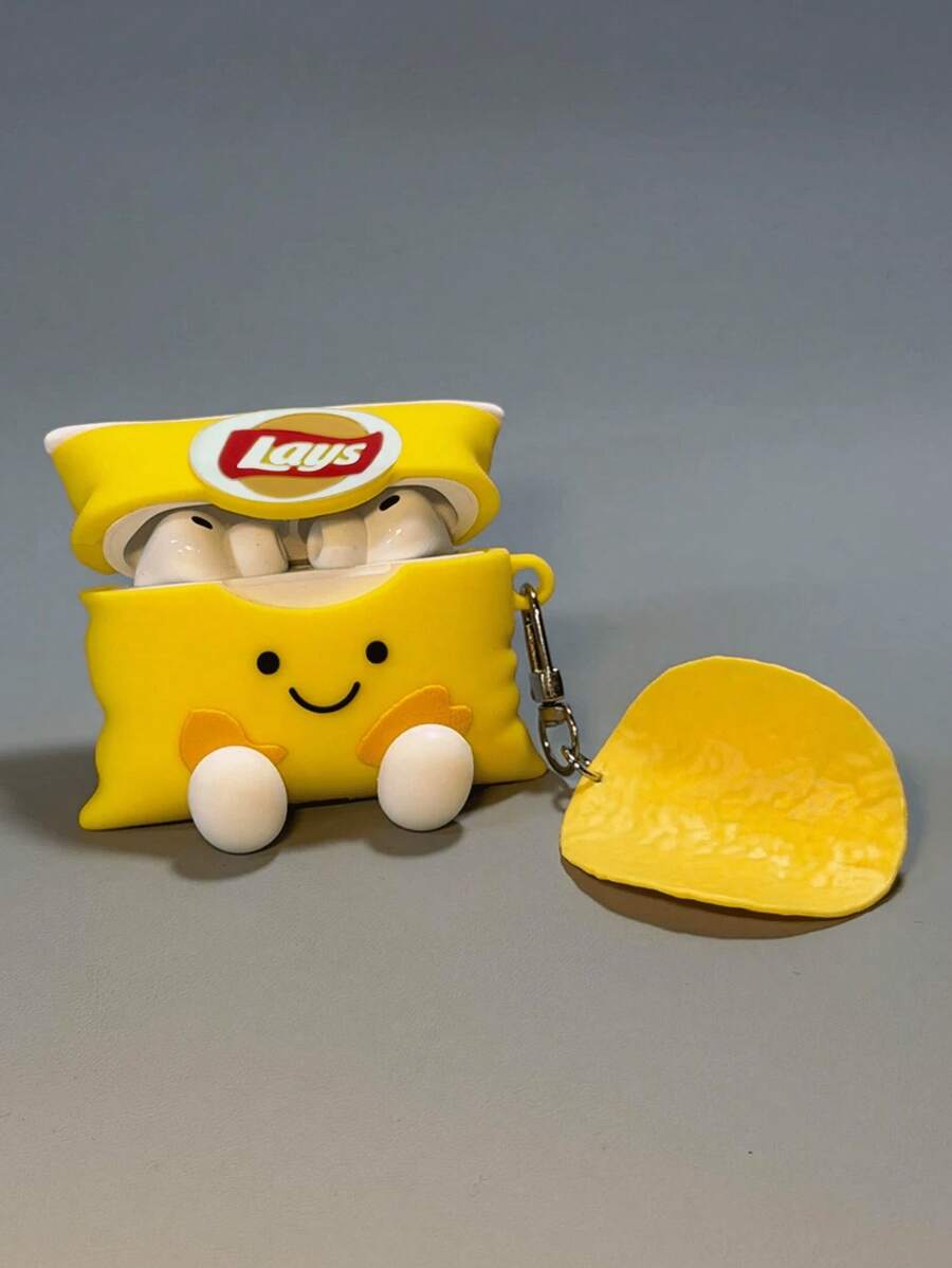 1 pieza Funda protectora de auriculares con diseño de patata frita de dibujos animados con colgante, compatible con fundas de auriculares Apple 4, 3, 2, Pro 3, Pro 2 - Amarillo - Ver 1