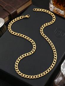 Fashionable Men's Stainless Steel Waterproof Non-Fading Chain Necklace, Simple Gold Silver Color, Gift For Him - Multicolor - View 6