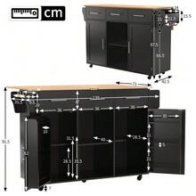 Dining Room Sideboard/Buffet 139 X 46 (71) X 91.5 Cm, Black Frame, Solid Wood Top With Wood Effect Finish, Drop-Leaf Top, Storage Door, Casters, Replaceable Solid Wood Legs, Ideal For The Dining Room And Kitchen. - Black - View 5