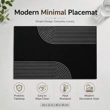 1pc Black And White Striped Placemat, Breakfast Mat, Coffee Mat, Coaster Set, Bowl And Plate Mat, Home Decor, Kitchen Accessory, Easy To Clean Placemat, Suitable For Family, Kitchen Dining Table Decoration, Holiday Gift, Multi-Piece Combination Set, Linen Placemat - Multicolor - View 5