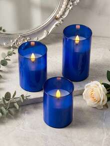 3pcs Flameless Candle Lights, With Remote Control/Timer Function, Battery Powered, Suitable For Christmas, Halloween, Valentine's Day, Mother's Day, Gift, Birthday, Proposal, Wedding, Dining Table, Party - Blue - Warm Light - View 6