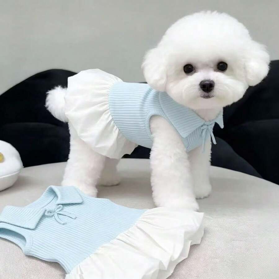Váy thú cưng nhẹ nhàng và thời trang, quần áo thú cưng mỏng cho mùa xuân và mùa hè, thoải mái và dễ chịu, áo vest mèo/chó thoáng khí, phù hợp cho dạo vườn, đi chơi cùng gia đình, lễ hội và tụ tập, mang lại phong cách thanh lịch và tươi mới cho thú cưng của bạn - Màu xanh nhạt - Xem 1