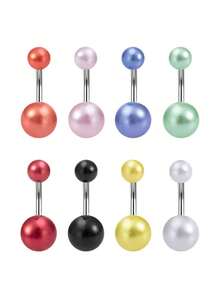 8pcs Minimalist Pearl Stainless Steel Belly Piercing Belly Rings Belly Studs Suitable For Daily Commute Summer Beach Party Wedding - Pearl - View 7