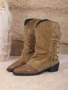 Autumn/Winter New Women's Thick Heel Mid-Calf Boots Tassel Black Vintage British Style Versatile Outdoor Riding Boots - Khaki - View 2